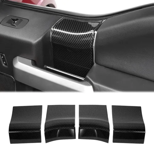 Vista 8 de Hoolcar Cubierta de ABS para manija de puerta interior, accesorios para Ford F150 2015-2020, grano de madera negro