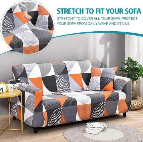 Vista 3 de OKYUK Fundas para sofá, 1 funda de sofá para sofá de 3 cojines, funda elástica para sofá con 1 funda de almohada, funda de sofá estampada con parte