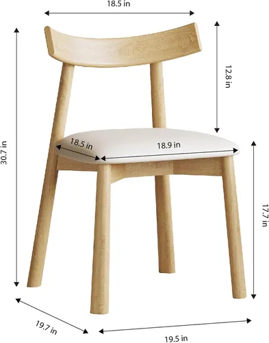 Vista 5 de Juego de 2 sillas de comedor ergonómicas sin brazos con cojines de cuero grueso y respaldo curvado, sillas de madera para sala de estar, cocina