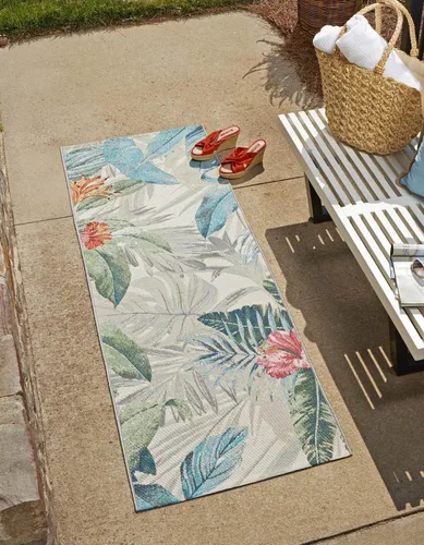 Vista 8 de Unique Loom Outdoor Botanical Collection - Alfombra Kula (4 pies 1 pulgada octágono multi/gris)