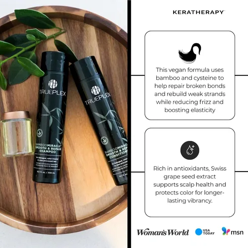 Vista 6 de KERATHERAPY Bamboo Miracle Smooth & Repair Champú, 10.1 onzas, 10.1 fl oz – Fórmula limpiadora vegana para cabello dañado y encrespado – Hidratante