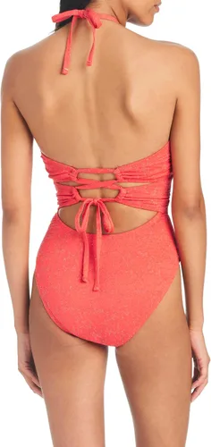 Vista 2 de Jessica Simpson Women's Standard Ruched Front Halter One-Piece Swimsuit