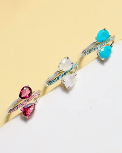 Vista 5 de YoTreasure Moonstone London Blue Topaz Rhodolite Garnet TourmalineTurquoise Swiss Blue Topaz 925 Sterling Silver Engagement Ring Jewelry