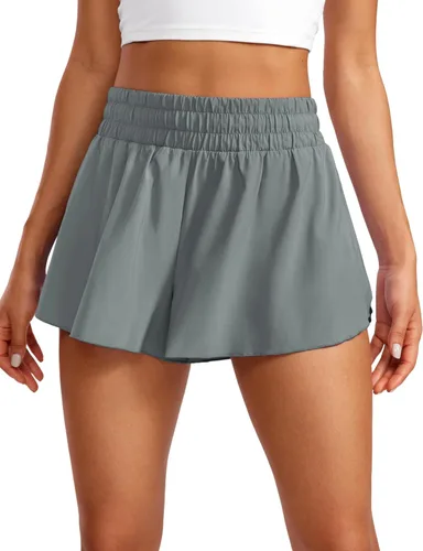Vista 12 de CRZ YOGA Pantalones cortos de correr 2 en 1 para mujer, cintura alta, secado rápido, para atletismo, gimnasio, descanso, entrenamiento, lindas