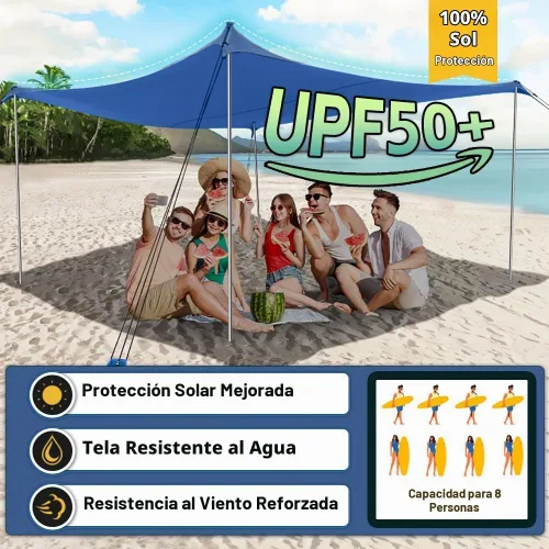 Vista 2 de EasierHike Tienda de campaña para playa, toldo de playa portátil de 10 x 10 pies, fácil de desplegar, refugio de protección solar UPF50+, resistente