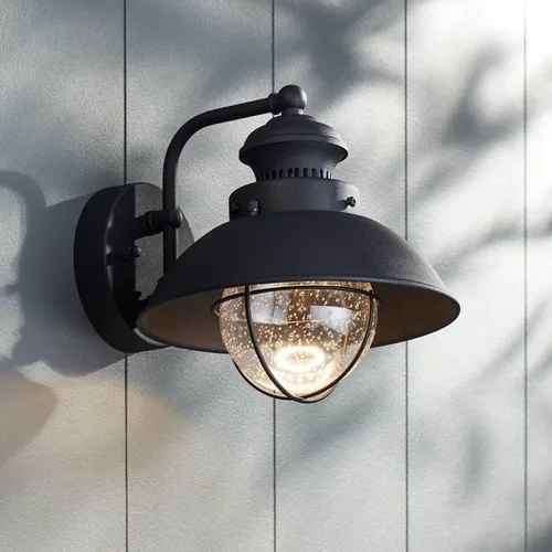 Vista 2 de John Timberland Fordham Farmhouse - Lámpara de pared industrial rústica para exteriores, de metal negro, 8 pulgadas, aplique de vidrio semillero