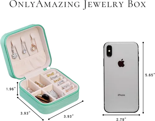 Vista 6 de Mini organizador de viaje verde portátil para anillos aretes collar regalos del día de San Valentín para niñas y mujeres