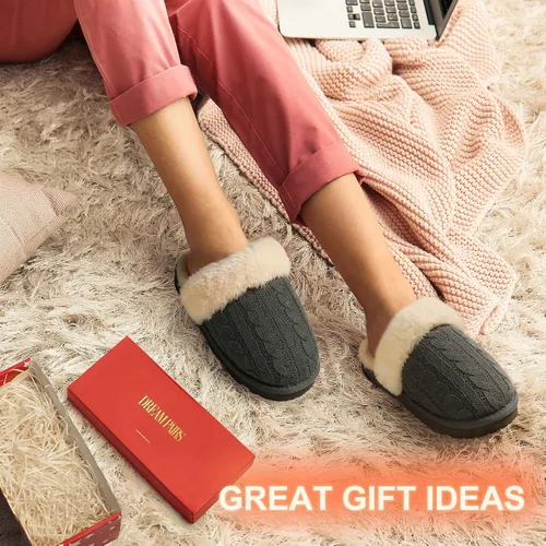 Vista 6 de DREAM PAIRS - Pantuflas de punto trenzado y piel sintética para mujer