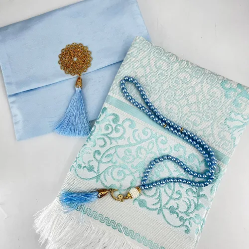 Vista 4 de BABY SHOWER CHOCOLATE Juego de alfombra de oración musulmana y Tasbeeh con bolsa Shantung portátil de alta calidad, suave Janamaz Sajadah