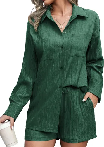Vista 8 de Ekouaer Womens Button Down Lounge Set Comfy 2 Piece Loungewear Pajama Sets with Pockets