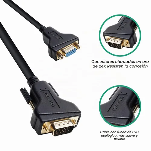 Vista 4 de BENFEI Cable de extensión VGA, macho VGA a cable hembra, 5.9 ft/6 pies