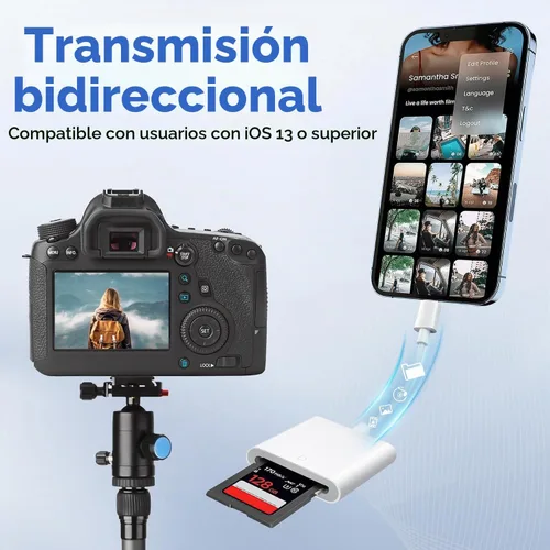 Vista 3 de (Certificado MFi de Apple) Lector de cámara de tarjetas Lightning a SD para iPhone, visor de cámara de rastro, adaptador de lector de tarjetas