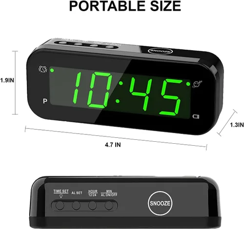 Vista 2 de Reloj despertador digital pequeño con pantalla de temperatura, funciona con pilas, brillo ajustable, repetición, 12/24 horas, inalámbrico, modo