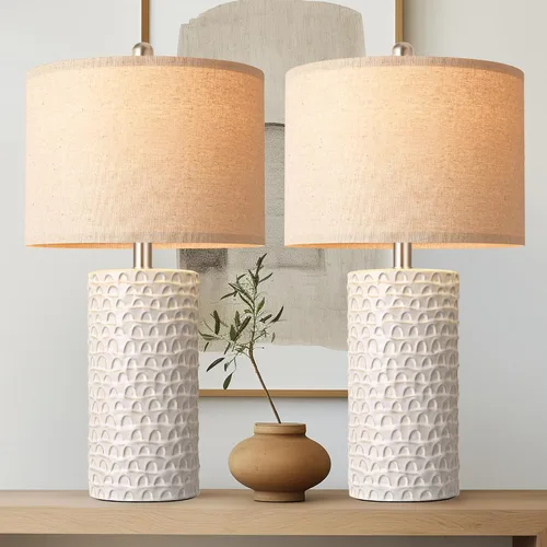 Vista 11 de PARTPHONER Juego de 2 lámparas de mesa de cerámica modernas de 23 pulgadas, lámparas de mesa para sala de estar, lámparas de noche rústicas