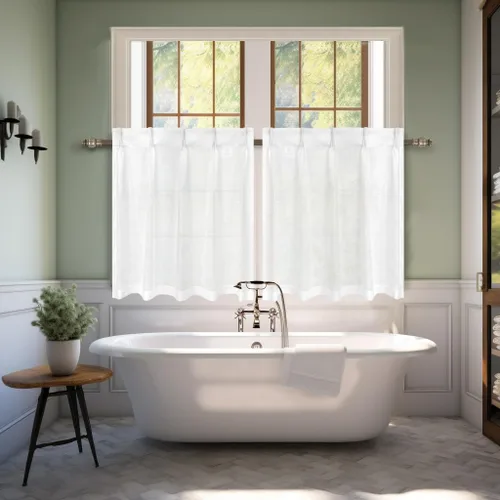 Vista 7 de DriftAway Cortinas plisadas de lino con textura corta de lino para ventana pequeña, baño, lavandería, 2 paneles con pestañas traseras, estilo Blanco