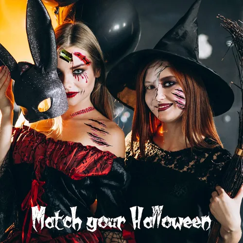 Vista 6 de NiHome 40 hojas de Halloween terror extraíble realista falso tatuaje temporal, traje de zombi Cosplay herida de sangre sangrado cicatriz variedad