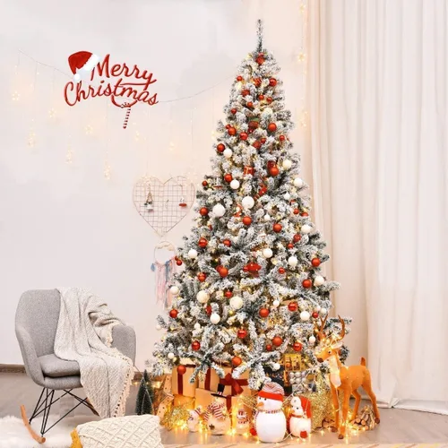 Vista 2 de DREAMADE Árbol de Navidad artificial preiluminado de 6 pies con 600 puntas de ramas de PVC, 250 luces LED blancas cálidas preencordadas, bisagras