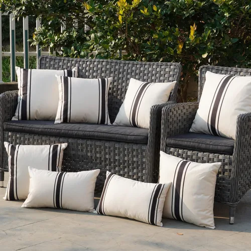 Vista 5 de ONWAY Juego de 2 fundas de almohada para exteriores impermeables de 16 x 16 pulgadas, fundas decorativas de lino, fundas de almohada de lino beige