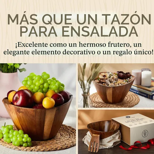 Vista 7 de Night Tree Ensaladera grande de madera con tenedores para servir, juego de ensaladera de madera para alimentos o frutas, utensilios magnéticos aptos