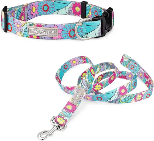 Vista 45 de Lucky Love Dog - Collar para perras pequeñas, diseño Blackbird de estampado alegre con flores de primavera y verano, talla XS Collar Blackbird