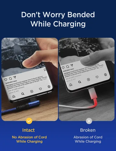 Vista 7 de AINOPE - Cable USB C de 1 metro en ángulo recto, paquete de 2 cables USB a USB C de 1 metro, cable USB A a USB C trenzado de nailon de 3.1A de carga