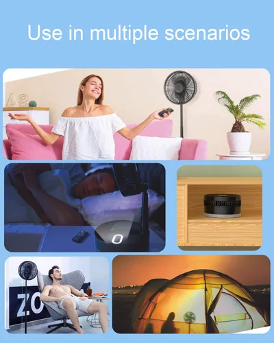 Vista 3 de UN UNITEDTIME Ventilador plegable oscilante plegable con control remoto, ventiladores a batería de 10800 mAh, portátil para exteriores, patio