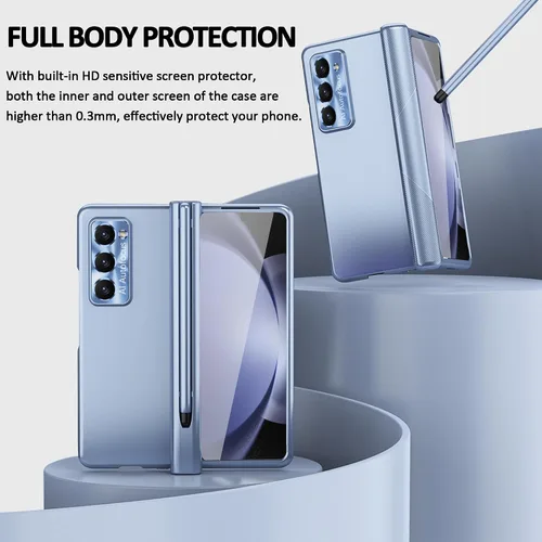 Vista 6 de Funda para Samsung Galaxy Z Fold 5 con soporte para S Pen y S Pen, protección creativa de dos bisagras y protector de pantalla frontal, funda