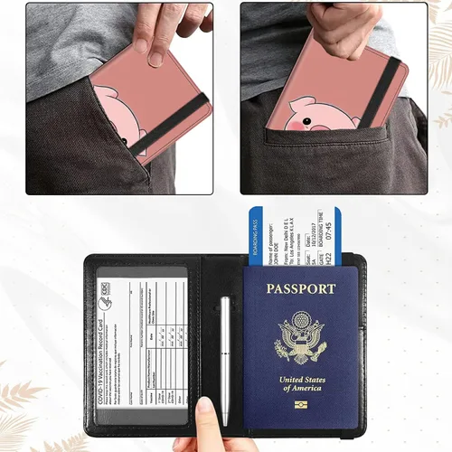 Vista 4 de Combo de portatarjetas de pasaporte y vacunación, soporte para pasaporte con ranura para tarjeta de vacunación CDC, cartera con bloqueo RFID