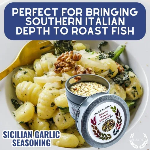 Vista 4 de Condimento de ajo siciliano Todo natural Sin OMG 1.8 oz (51 g) Mezcla de especias gourmet Lote pequeño Masaje artesanal Paquete
