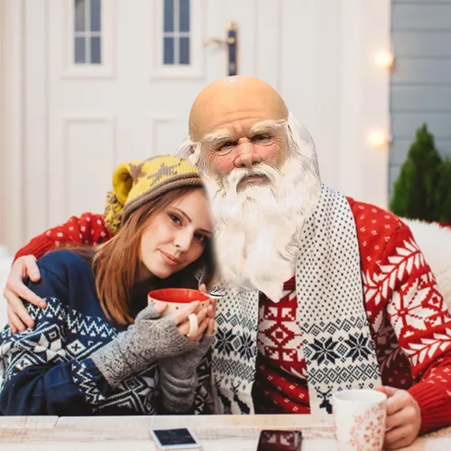 Vista 3 de NewGtuizi Máscara de anciano, máscara realista de látex de Papá Noel con barba blanca, cubierta facial de adulto para disfraz de Navidad y cosplay