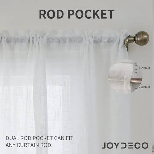 Vista 3 de Joydeco Juego de 2 paneles de cortinas traslúcidas blancas de 84 pulgadas de largo, cortinas traslúcidas de lino con bolsillo para barra