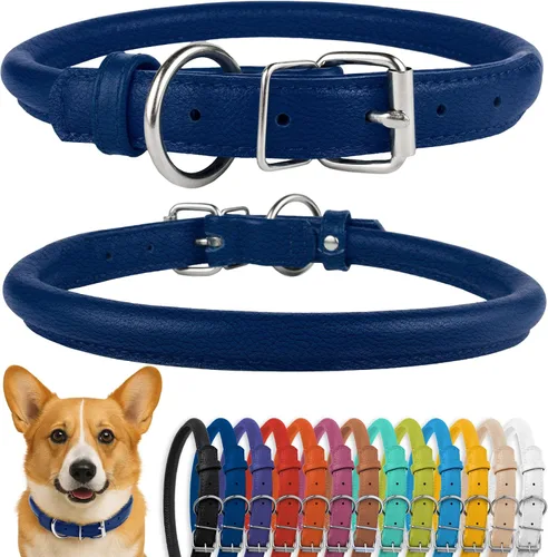 Vista 68 de CollarDirect - Collar de cuero enrollado para perro, collar redondo acolchado suave para cachorro, collar de cuero auténtico hecho a mano