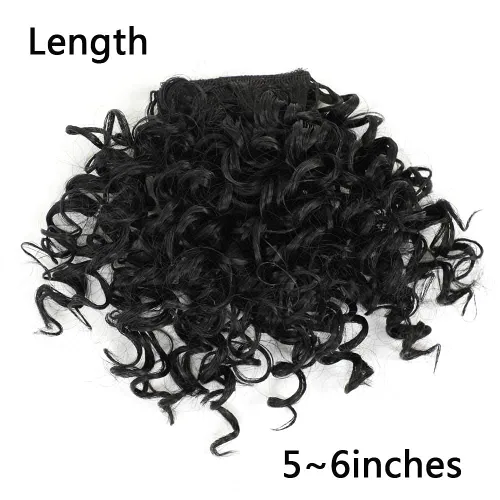 Vista 7 de Peluca rizada con flequillo corto afro para mujeres negras, G&T Wig, rizos esponjosos, flequillo clip-in (1B, flequillo simple)
