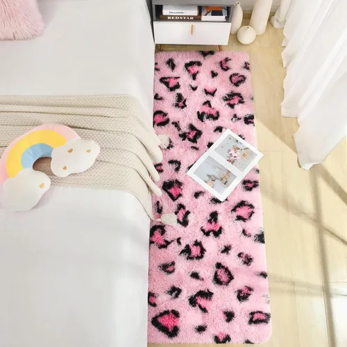 Vista 3 de BENRON Alfombras de pasillo rosas para dormitorio de niñas, estampado de leopardo, 2 x 6 pies para decoración de habitación de niños, guardería