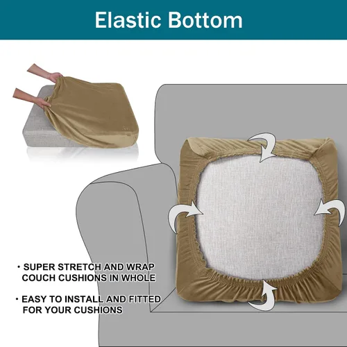 Vista 4 de Fundas de cojín de terciopelo para asiento de sofá, fundas elásticas para cojines de sofá, antideslizantes, protectores de muebles, fundas de cojín