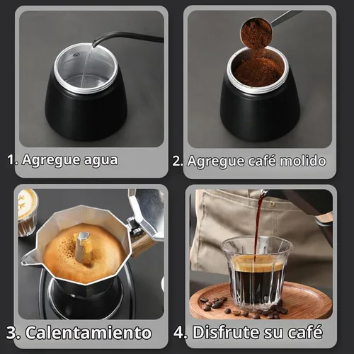 Vista 4 de MORDEN MS Olla Moka, cafetera espresso para estufa, cafetera italiana, cafeteras cubanas para estufa y cafetera de café expreso, color negro