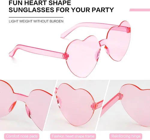 Vista 73 de Lentes de sol con forma de corazón, 2 pares de lentes de sol en forma de corazón, gafas de sol rave para mujeres, regalos de fiesta
