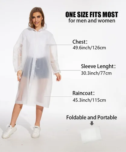 Vista 8 de OFFITECTURE Paquete de 2 ponchos de lluvia reutilizables para adultos, impermeables con capucha para mujeres/hombres con cordón