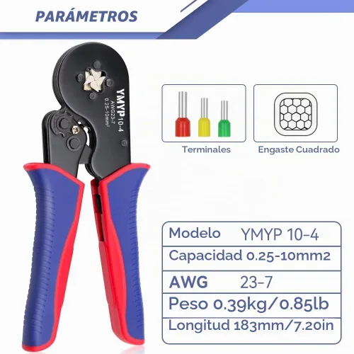 Vista 2 de Herramienta de prensado de virola AWG 23-7, crimpadora cuadrada para terminales de manguitos finales - Herramienta de trinquete autoajustable