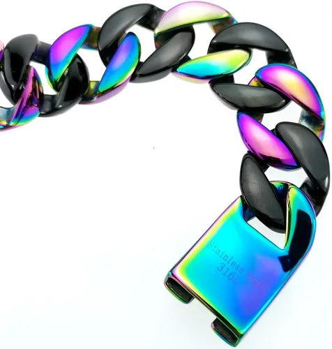 Vista 3 de Pulsera de acero inoxidable 316L con borde redondo y acabado negro enorme de 0.945 in
