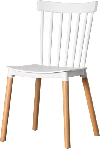 Vista 11 de Fabulaxe Silla de comedor de plástico moderna diseño Windsor con patas de madera de haya, color blanco juego de 2