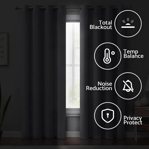 Vista 4 de Melodieux Cortinas 100% opacas para dormitorio, aislamiento térmico, reducción de ruido, cortinas de ventana de lino con ojales para sala de estar
