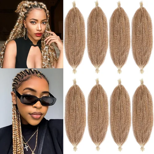 Vista 53 de Cabello de Envoltura Pre-Esponjado de 8 Pulgadas, 3 Paquetes, Cabello Afro Twist Pre-Separado Elástico para Locs, Cabello Afro Twist Negro Natural