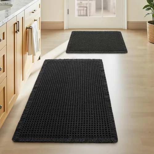 Vista 89 de Alfombra de baño mejorada con diseño de gofres, absorbente y antideslizante Negro