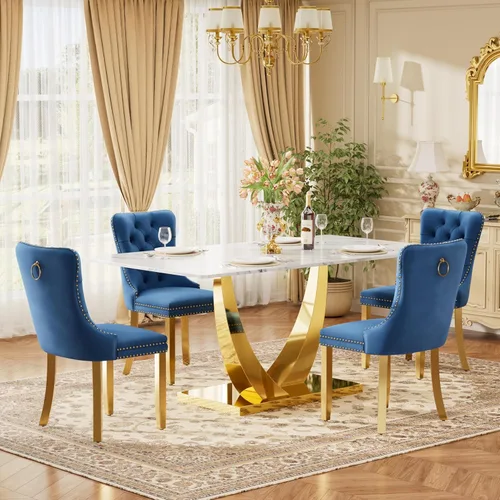 Vista 43 de Juego de mesa de comedor de cristal moderno de mediados de siglo para 4, 63 pulgadas, juego de comedor rectangular grande de lujo con parte superior