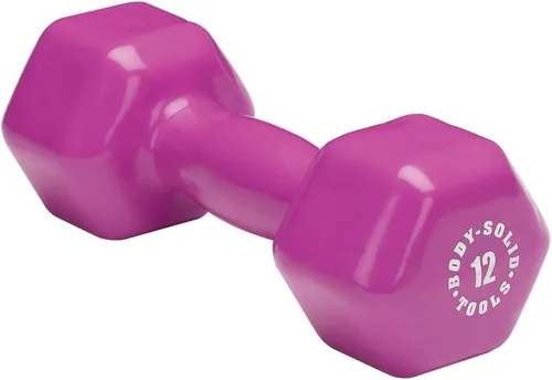 Vista 6 de Body-Solid Tools - Mancuerna de vinilo para entrenamiento aeróbico y terapia física, pesas de mano para mujeres, mancuernas hexagonales Rosa