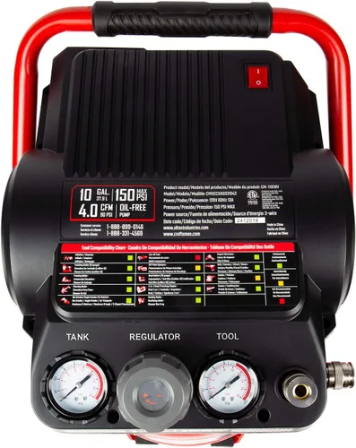 Vista 5 de CRAFTSMAN Compresor de aire de 10 galones, pico de 1.8 HP, presión máxima de 150 PSI, compresor de aire portátil sin aceite con rueda, compresor