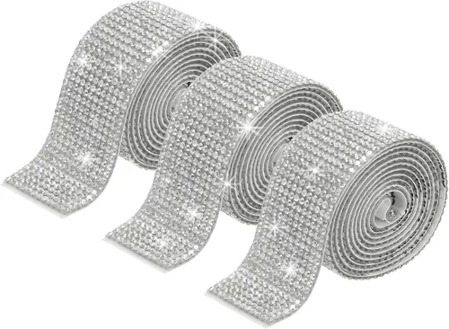 Vista 24 de MECCANIXITY 3 rollos de cinta de diamantes de imitación autoadhesiva de 3 yardas y 0.315 in para proyectos de artes y manualidades, pasteles de Beige