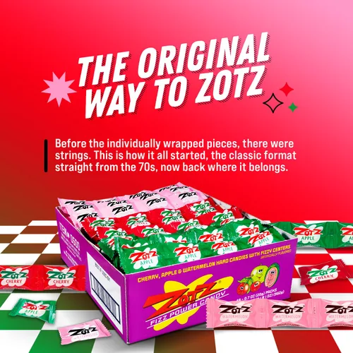 Vista 3 de Zotz Fizz Sour Candy - Cereza, sandía, manzana (caja de 48)