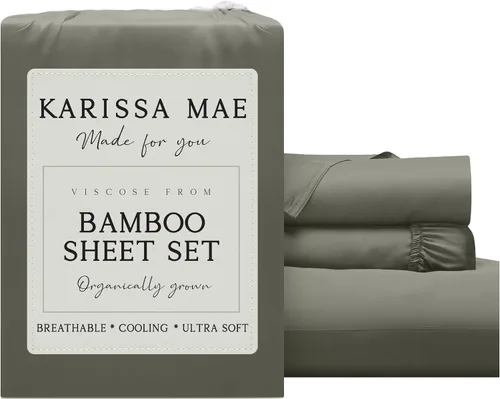 Vista 96 de KARISSA MAE Juego de sábanas de viscosa de bambú de lujo, 100% certificado FSC, refrescante, lujosamente suave, bolsillos profundos de 18 pulgadas